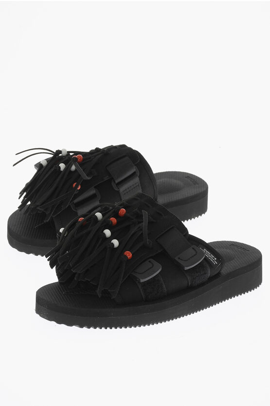 Shop Suicoke Faux Leather Hoto Sandals With Fringes And Beads