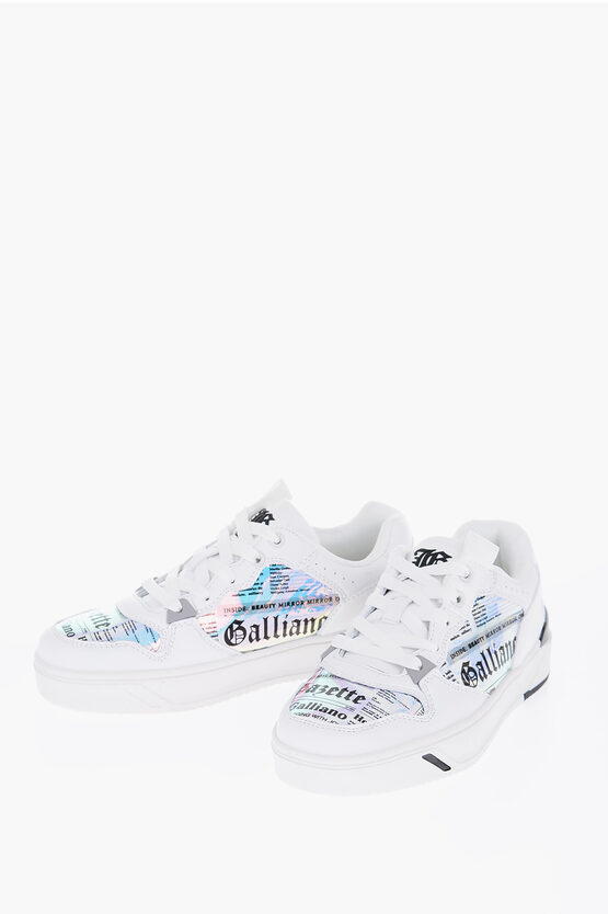 John Galliano Faux Leather Low-top Trainers With Iridescent Details In Black