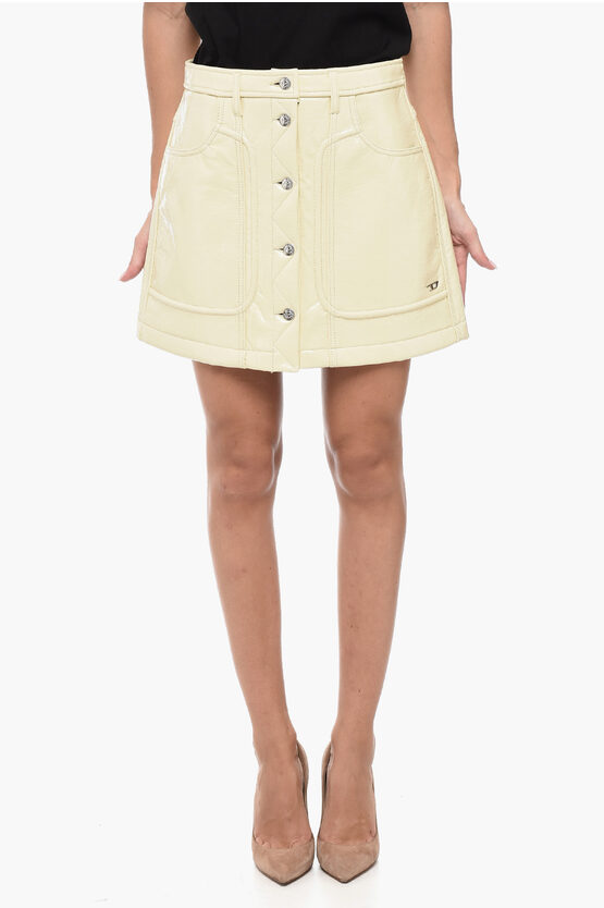 Shop Diesel Faux Leather O-ambra Skirt With Front Buttoning