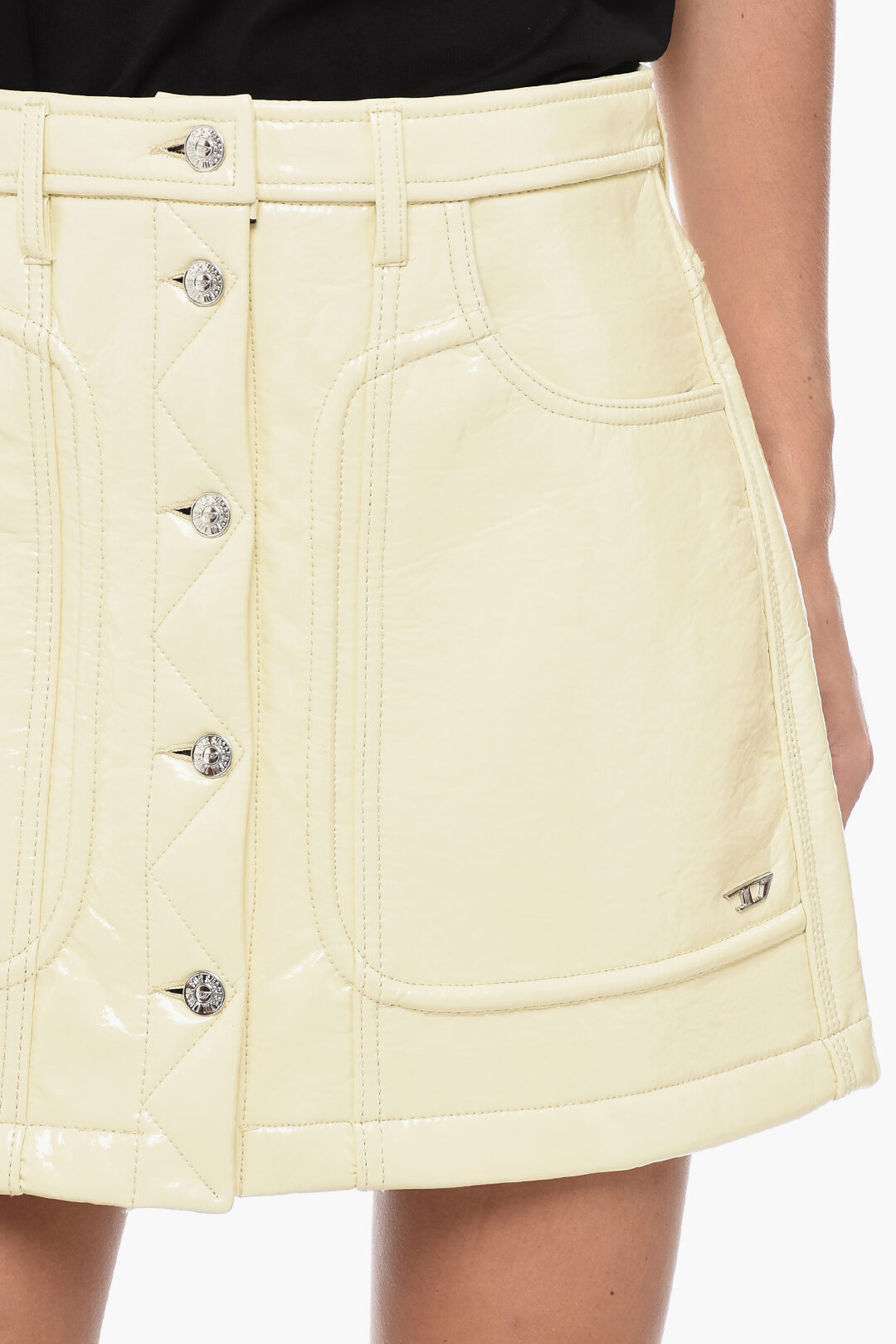 DIESEL / Faux Leather O-AMBRA Skirt/スカート/25/レーヨン/CRM/O-AMBRA Diesel Faux Leather O-AMBRA Skirt with Front Buttoning 여성