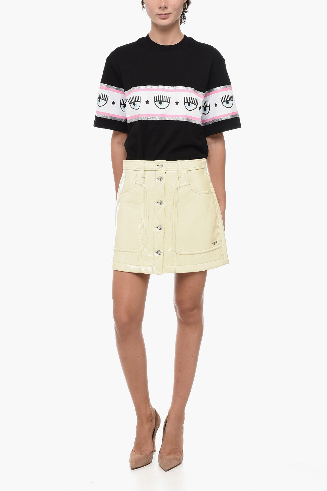 Diesel Faux Leather O-AMBRA Skirt with Front Buttoning women