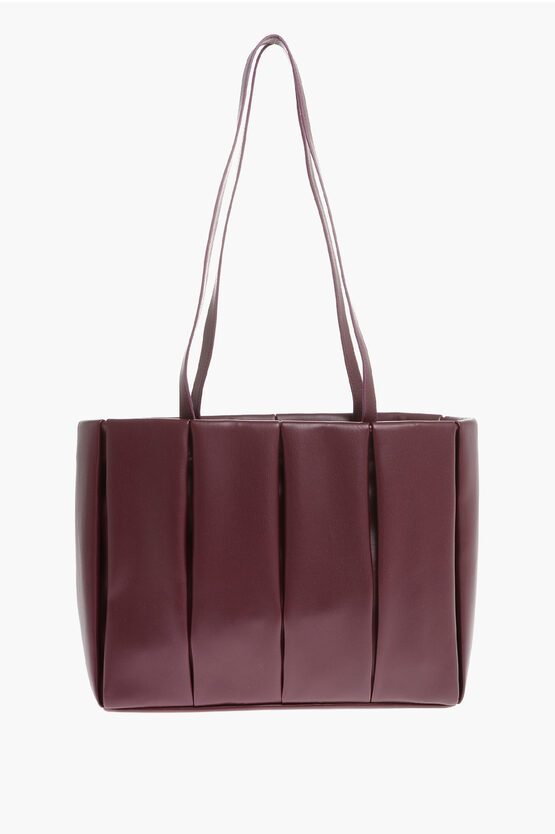 Themoirè Faux Leather Pleated Tote Bag In Burgundy