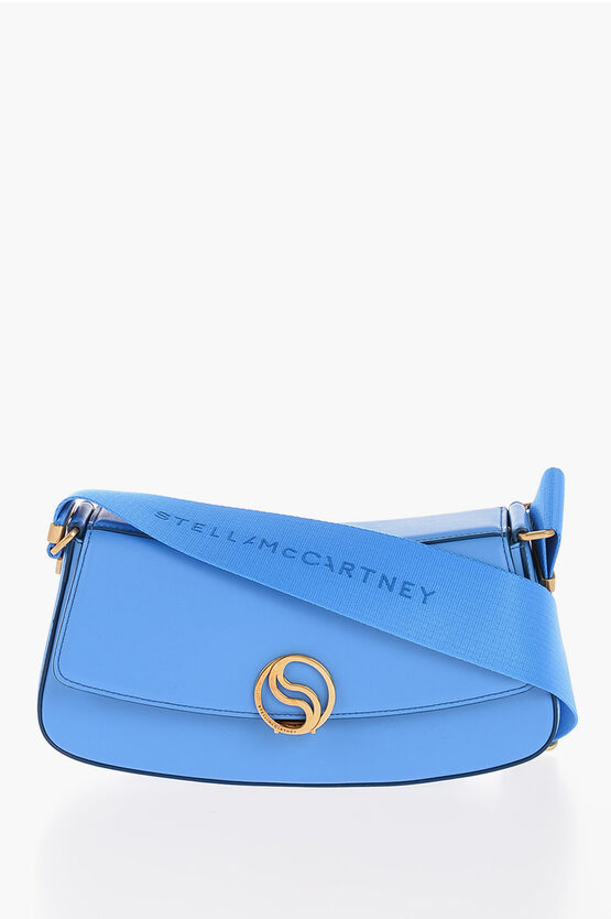 Stella Mccartney Faux Leather Shoulder Bag With Golden Monogram In Blue