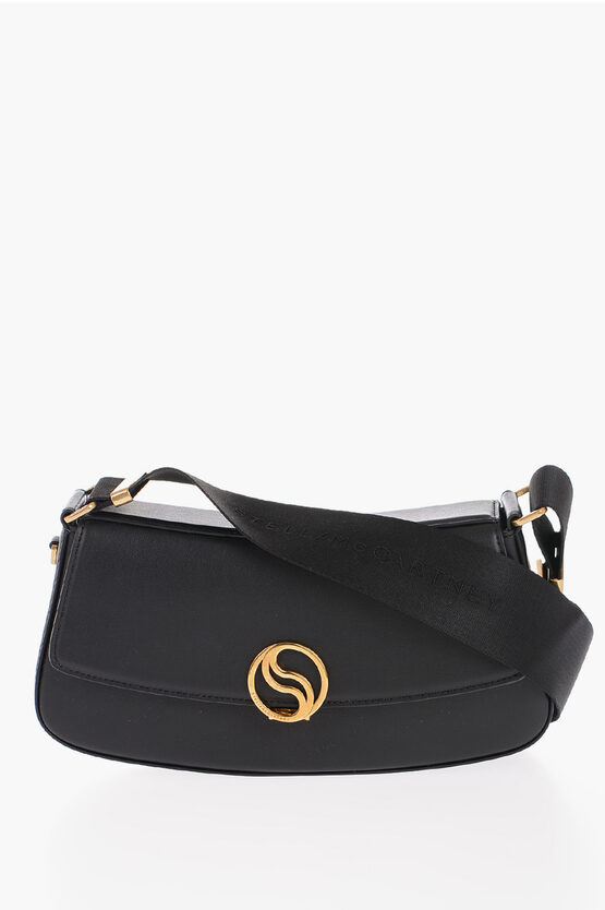 Stella Mccartney Faux Leather Shoulder Bag With Golden Monogram In Black