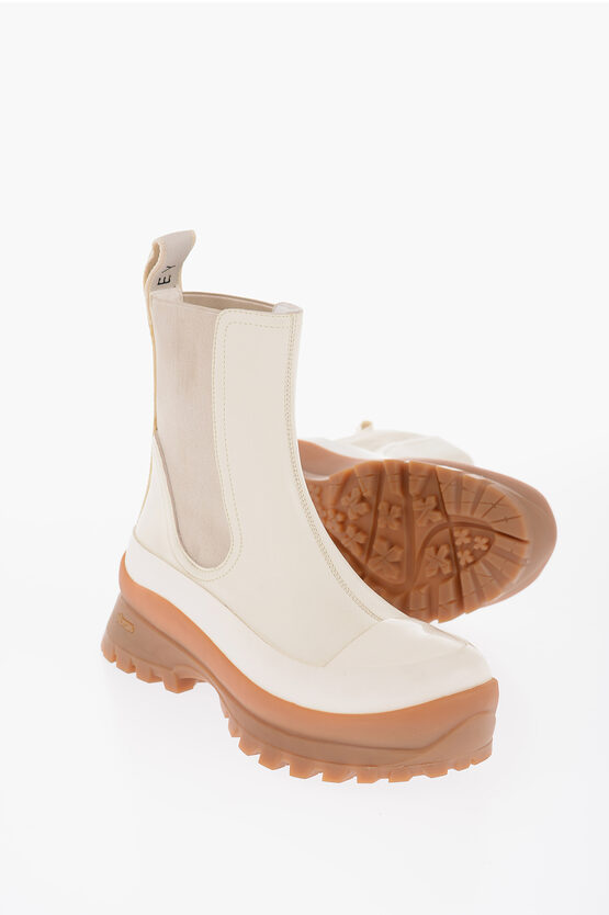 Shop Stella Mccartney Faux Leather Trace Chelsea Booties With Lettering Logo