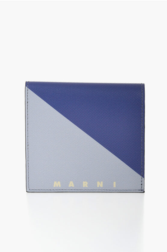 Marni Faux Leather Two-tone Wallet In Blue