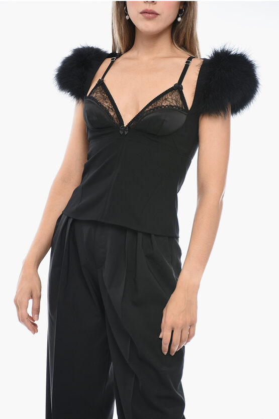 Dsquared2 Feathered Detail Goth Bra Crop Top