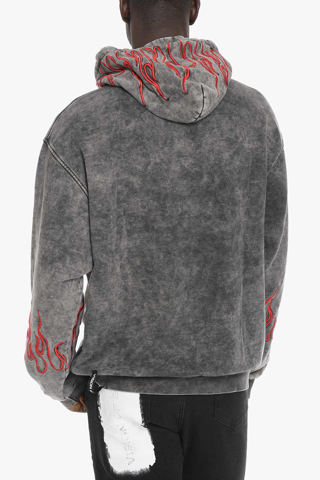 Vision Of Super Felpa Hoodie Effetto Acid-Wash con Ricamo a Contrasto uomo  - Glamood Outlet