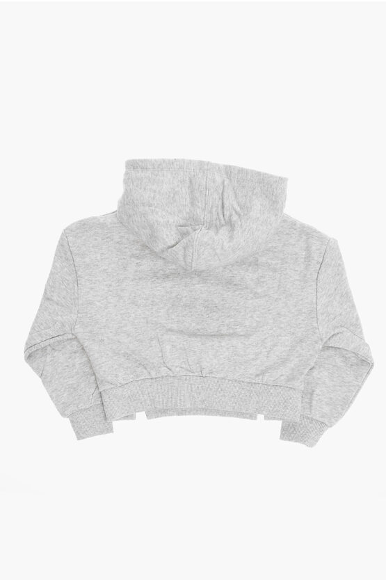 Felpa Hoodie in Cotone Garzato con Stampa sul Fronte
