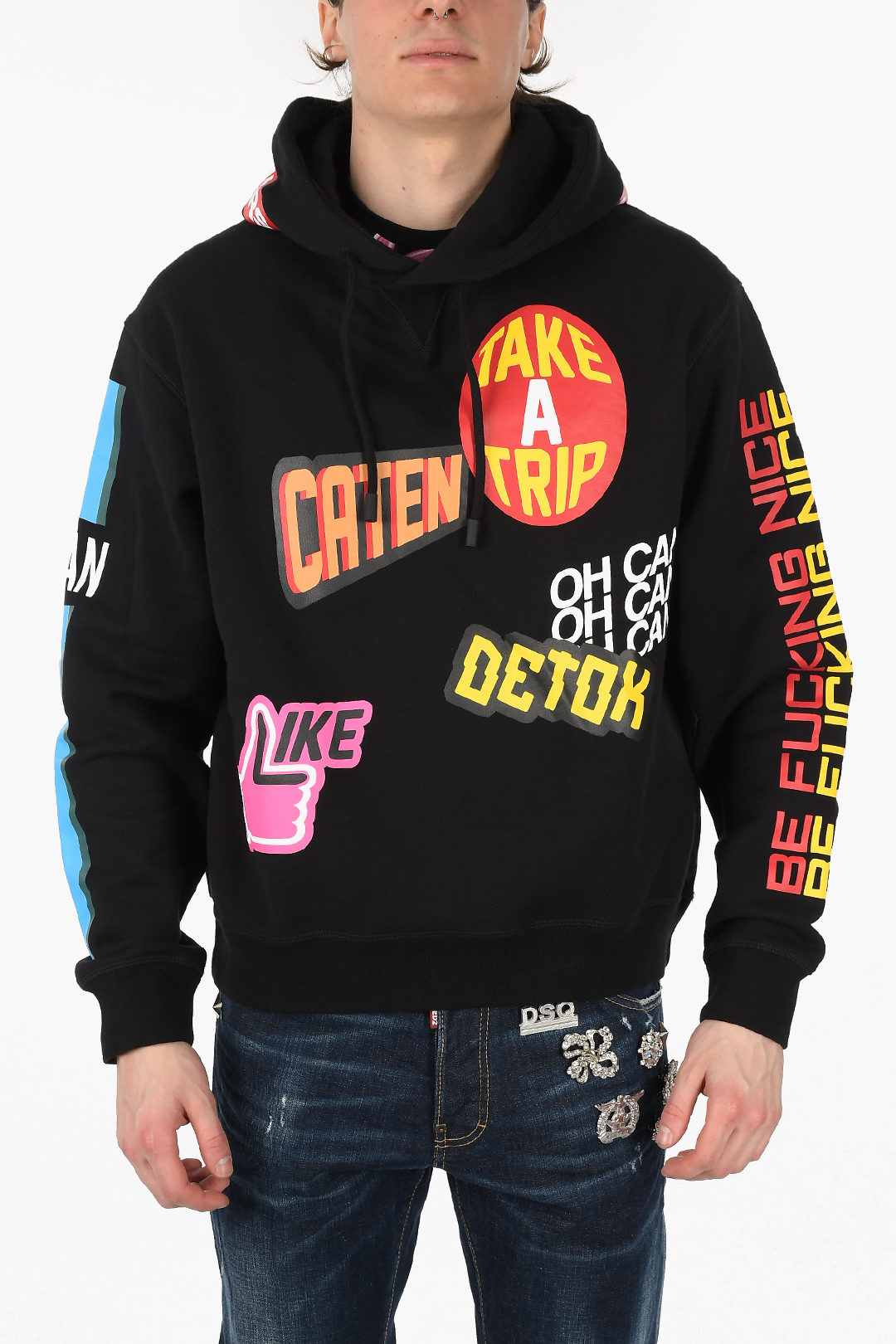 Dsquared2 Felpa in Cotone COOL FIT con Cappuccio e Stampe uomo