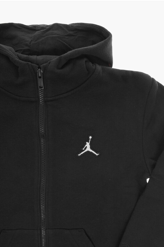 Felpa in Cotone Garzato con Cappuccio e Chiusura Zip