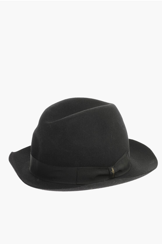 Borsalino Felt Marengo Fedora Hat With Ribbon In Black