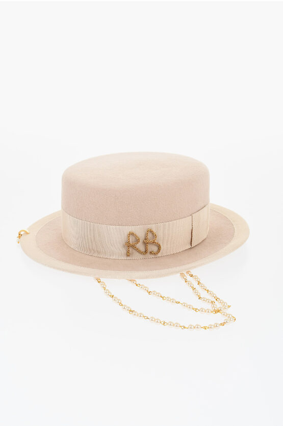 Ruslan Baginskiy Felt Porkpie Hat With Jeweled Detail In Neutral