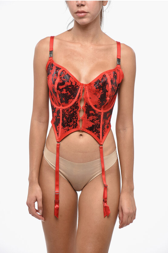 Diesel Fenty X Mesh Fishnet Bustier With Suspenders In Red