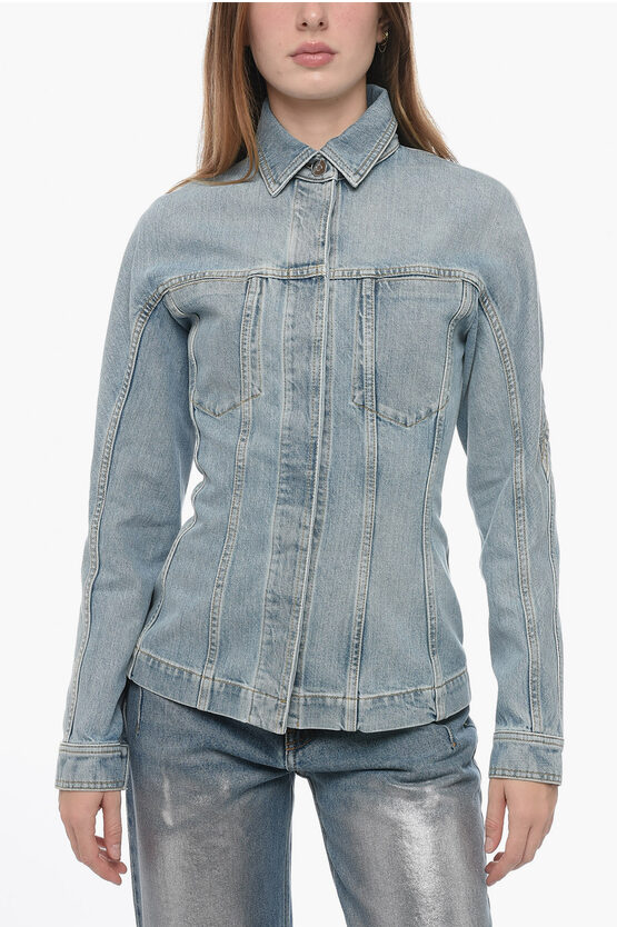 Shop Alaïa Fitted Denims Jacket With Visible Stitchies