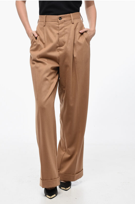 Shop Marni Flannel Loose-fit Pants With Turn-ups