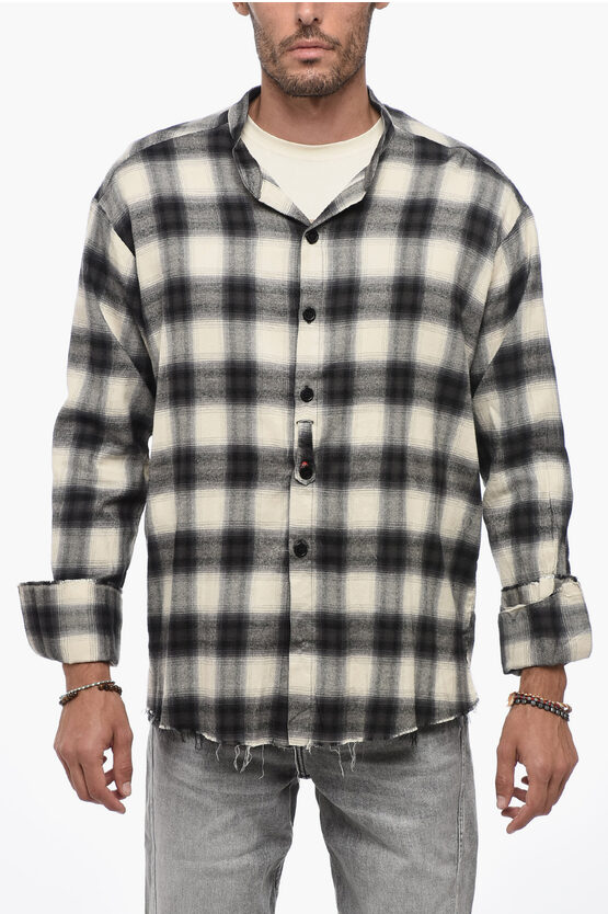 Shop Greg Lauren Flannel Oversized Shirt With Raw Cut