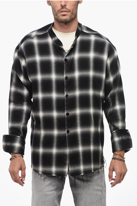 Shop Greg Lauren Flannel Oversized Shirt With Raw Cut