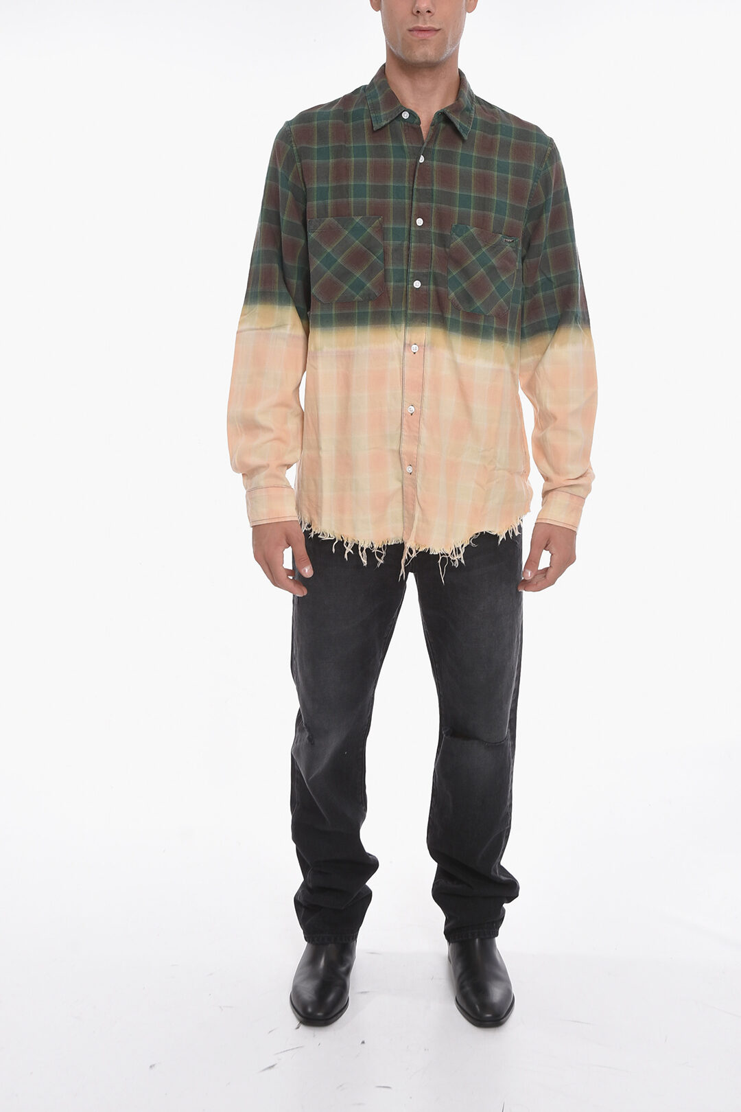 Amiri Flannel Two-toned Shirt with Fringe men - Glamood Outlet