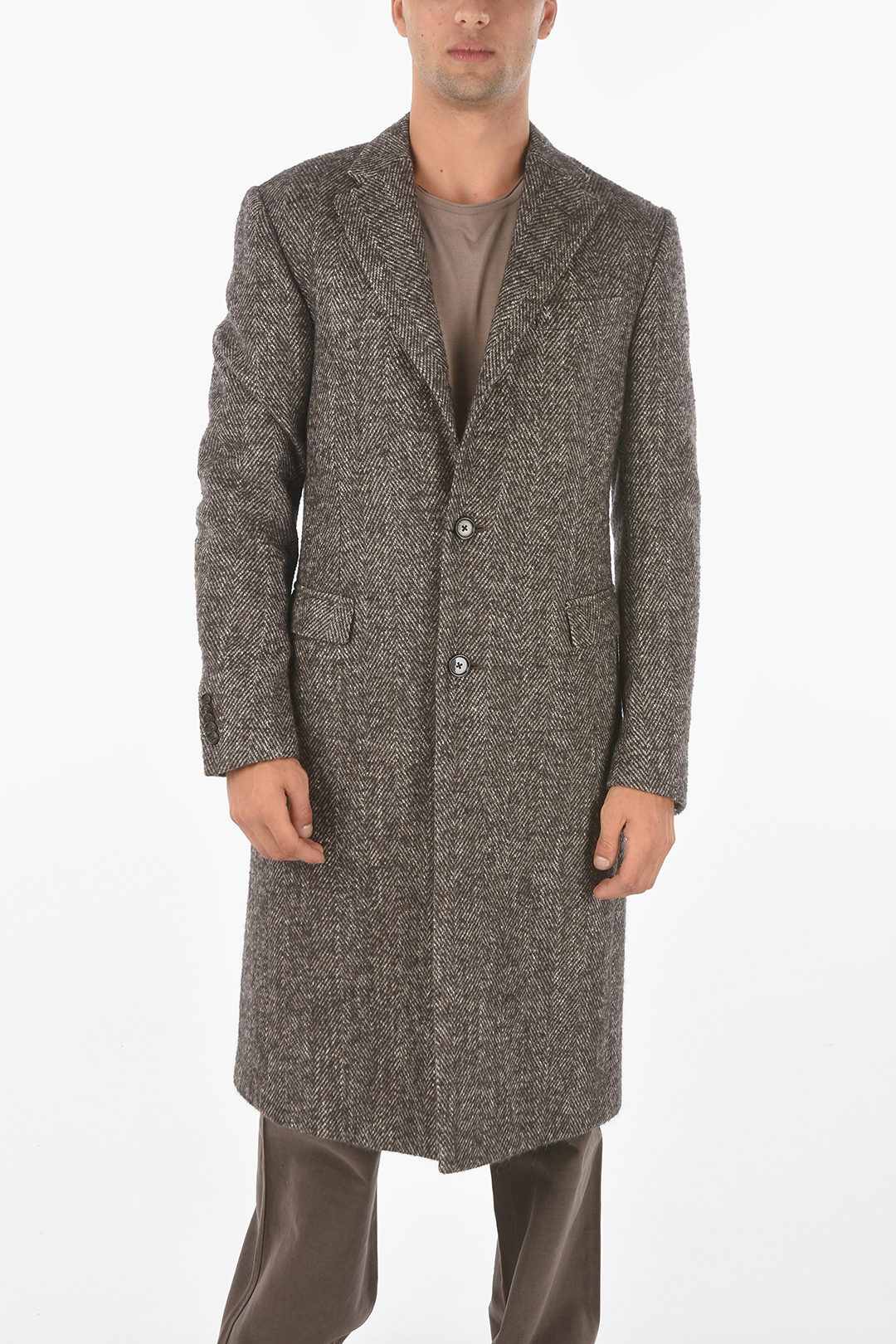 Light Wool Herringbone Coat by Camiel Fortgens- La Garçonne