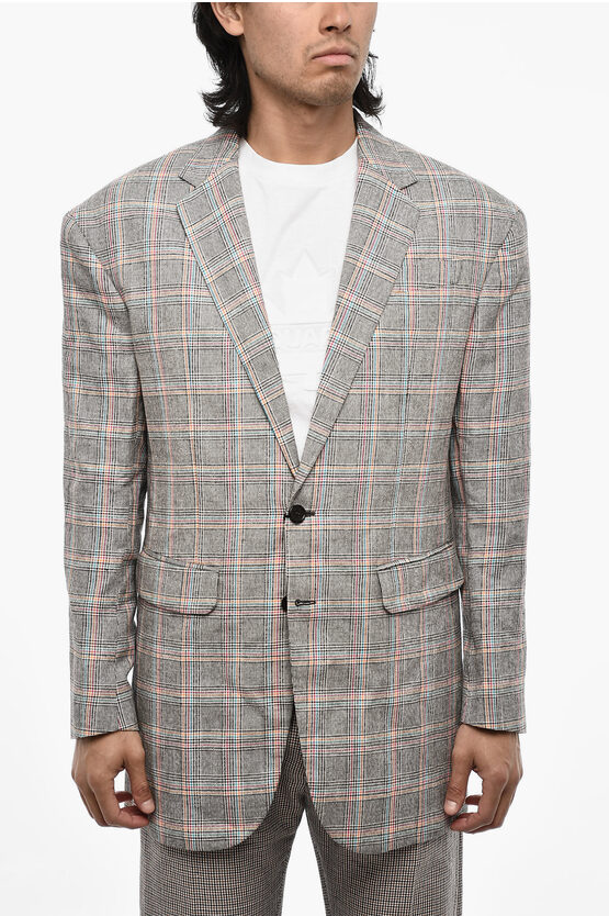 Dsquared2 Flap Pockets Districh Check 2 Buttons Blazer