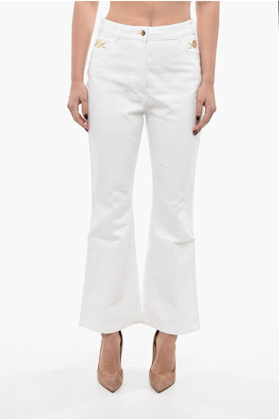 Patou Flare Fit Jeans With Jewel Details 28cm In White