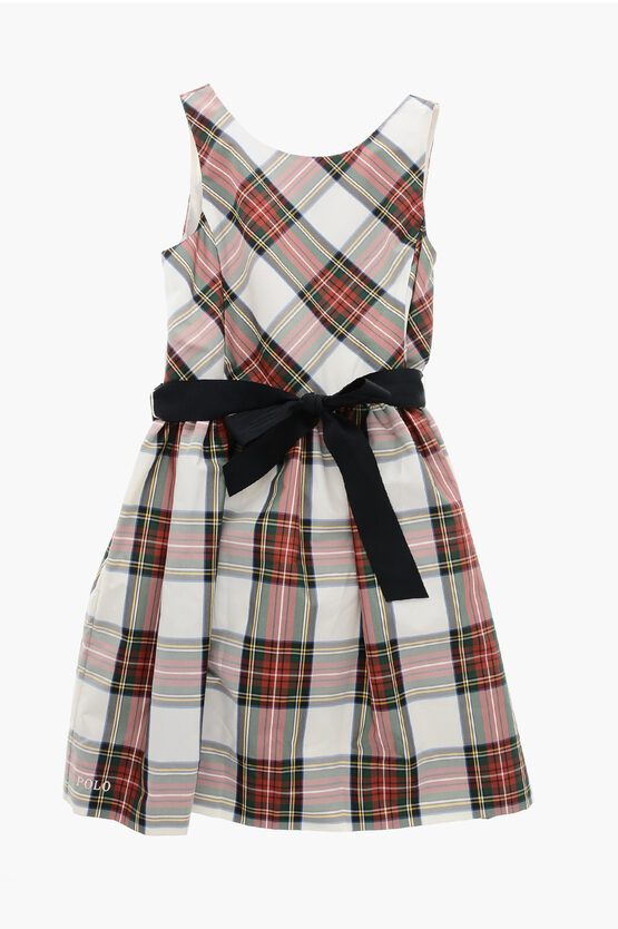 Polo Ralph Lauren Flared Checked Dress With Belt In Brown