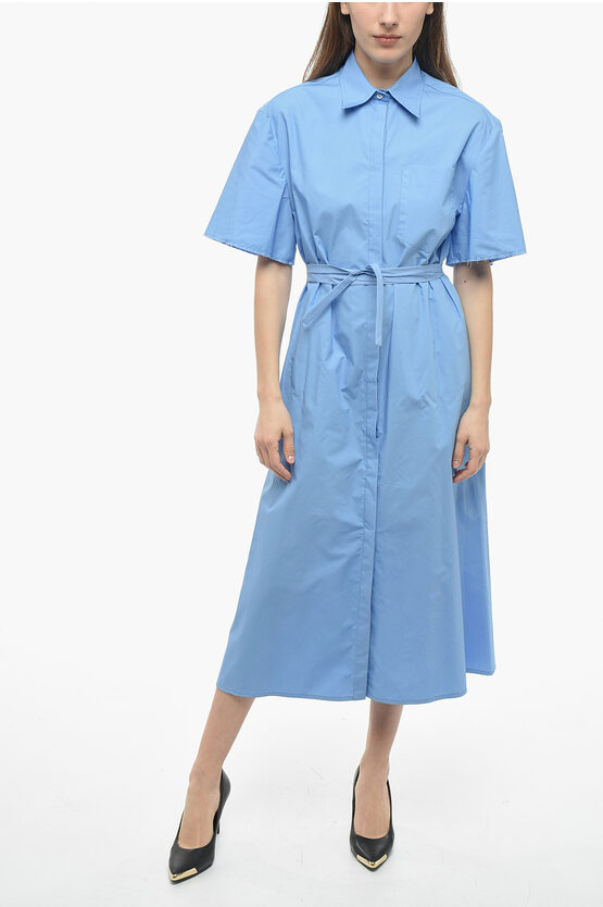 Department 5 Flared Chemisier Dress With Belt In Blue