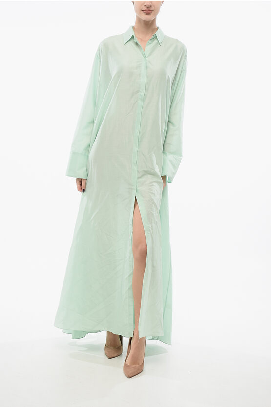 Super Blond Flared Chemisier Dress With Hidden Placket