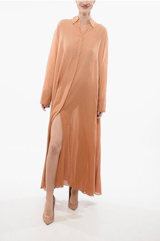 Super Blond Flared Chemisier Dress With Hidden Placket