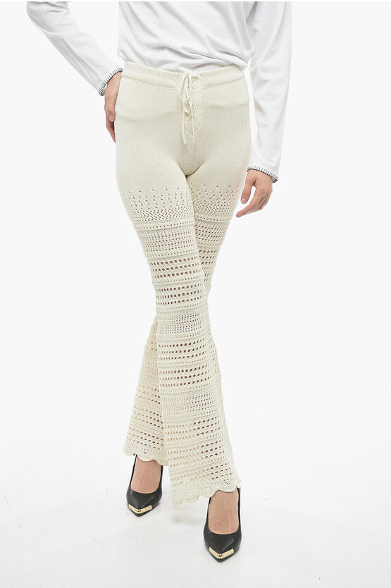 Amiri Flared Crochet Trousers With Lace-up Detail In White
