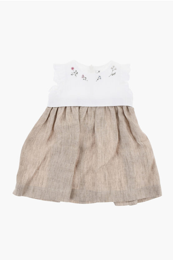 Il Gufo Flared Dress With Embroidery In Neutral