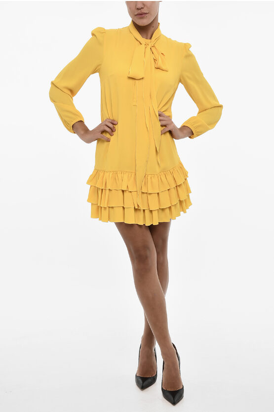 Dsquared2 Flared Dress With Frill And Tie Neck