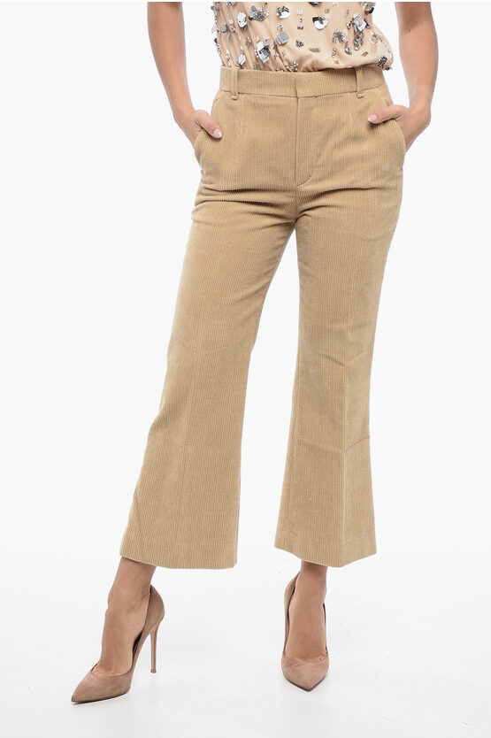 Chloé Flared Fit Corduroy Chinos Pants In Gray