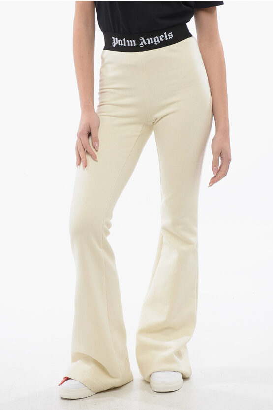PALM ANGELS FLARED FIT LOGO TAPE SWEATPANTS WITH ELASTIC WAISTBAND