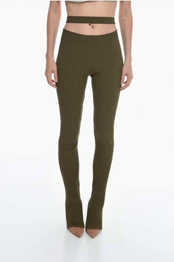 Andreädamo Flared Fit Ribbed Pants With Cut-out Detail In Green