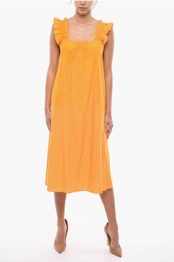 Samsoe & Samsoe Flared Gill Maxi Dress With Gathers Details In Orange