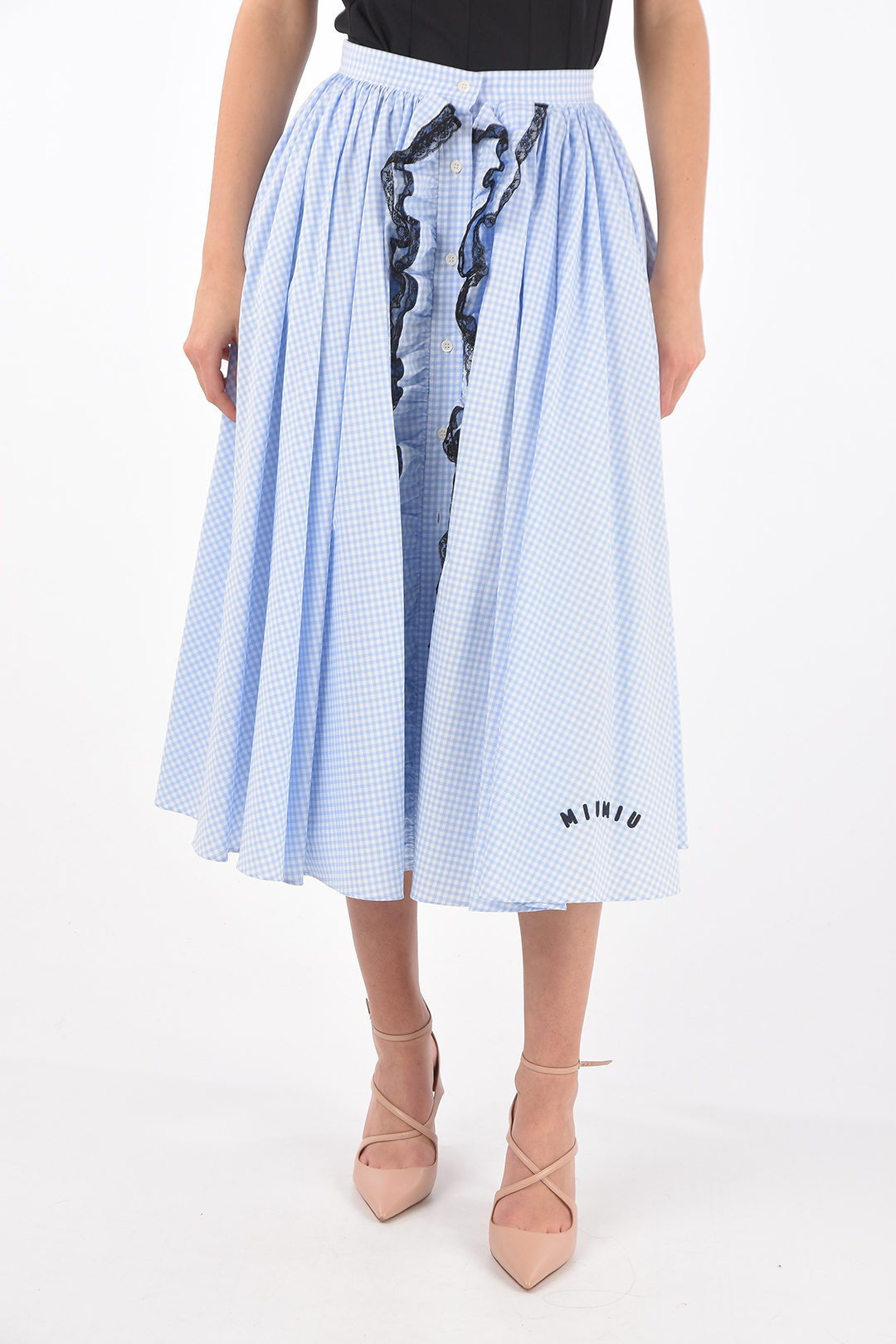 タイムセール 探し方 Skirt Buttoned Front Gingham Flared Miu Miu women Glamood - スカート
