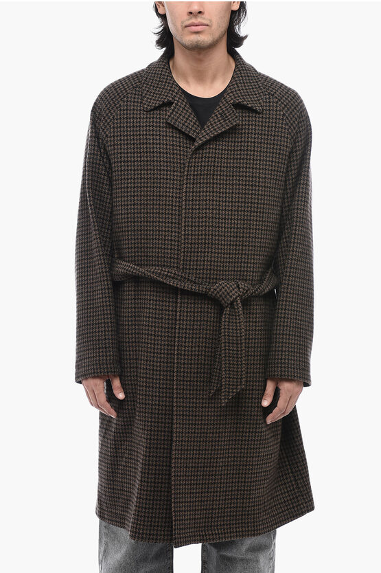 Tagliatore Flared Houndstooth Salomon Coat With Belt