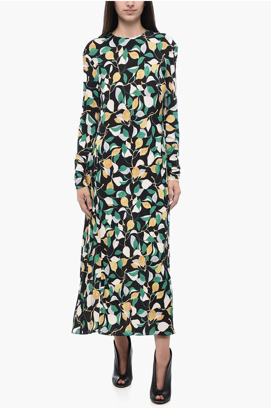 Shop La Doublej Flared Maxi-dress With Floral Pattern