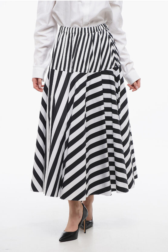 Shop Patou Flared Midi Dress With Striped Motif