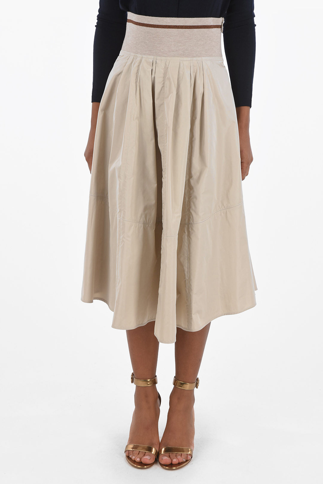 Brunello Cucinelli Flared Midi Skirt with Knitted Elastic