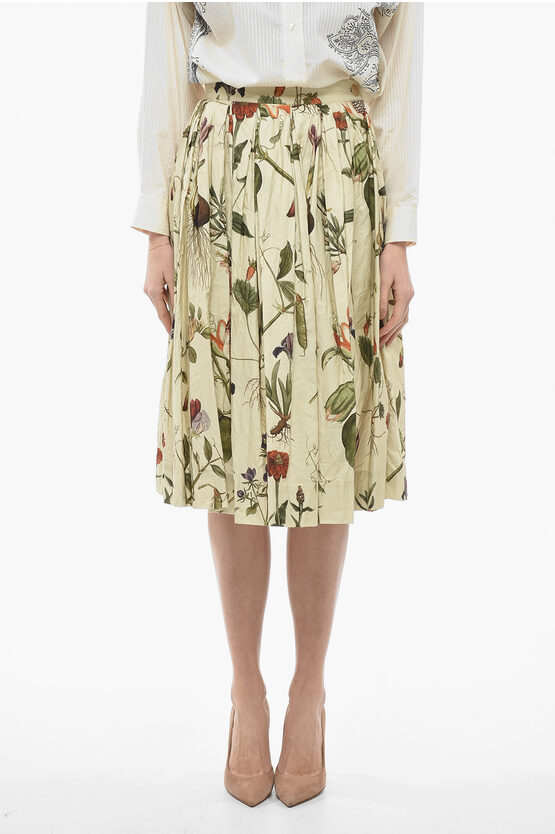 Paul Harnden Shoemakers Flared Pleated Skirt With Floral Print In Neutral