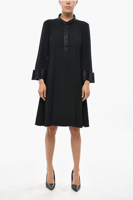 Balenciaga Flared Shirt Dress With Satin Details In Black