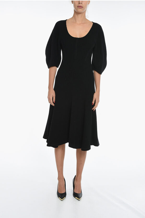 Chloé Flared Virgin Wool Dress With 3/4 Balloon Sleeves In Black