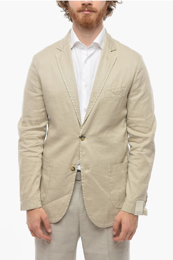 Cruna Flax And Cotton Chelsea 2-button Blazer With Notch Lapel In Neutral