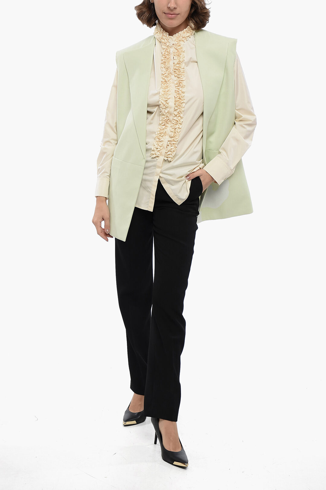 Jil Sander Flax Blend Buttonless Vest with Raw-cut Details women 