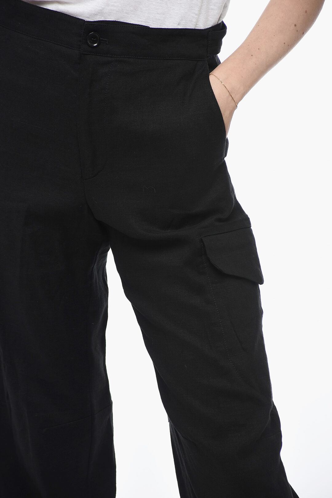 【HI FI FNK】Bally Linen Cargo Pants Bally Flax Blend Cargo Pants with Martingales women