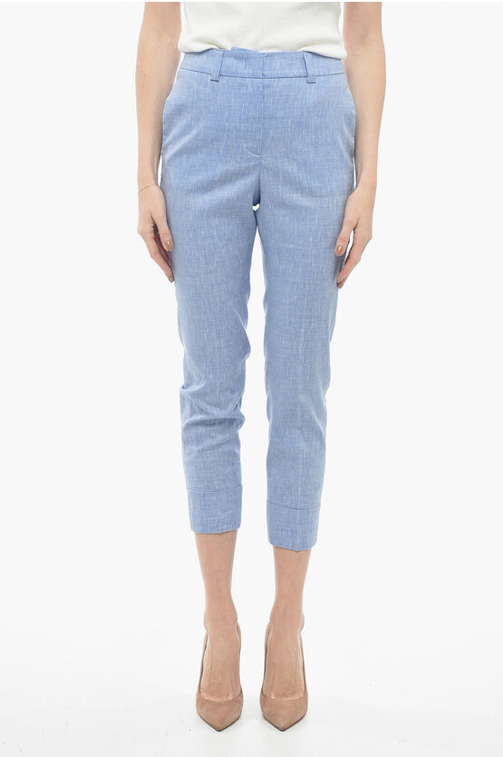 Peserico Flax Blend Chinos Pants With Cuffs In Blue