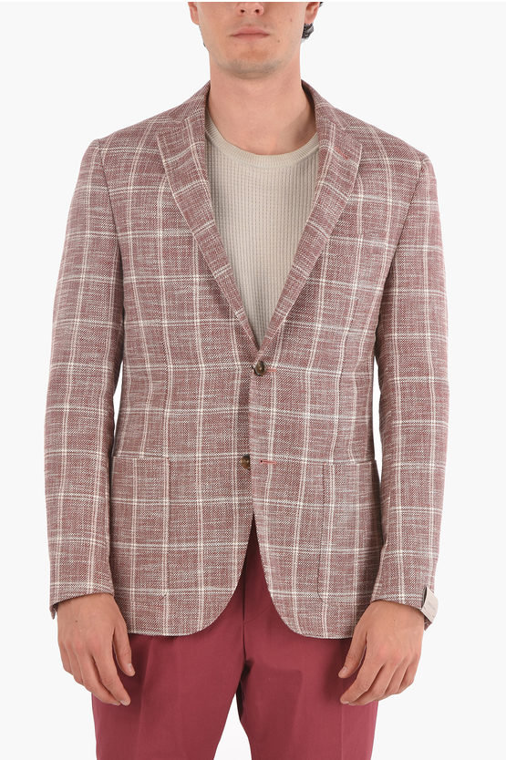 Corneliani Flax Blend Gate Blazer With Windowpane Check Pattern